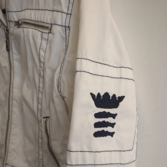 Sand White cotton jacket summer light zipper pockets 4 6 Island Cruise Vacation - Picture 13 of 15
